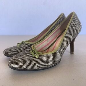 Paul Smith Women's 10 Gray Tweed Fabric‎ Bow Heels Slip-On Pumps Made Italy